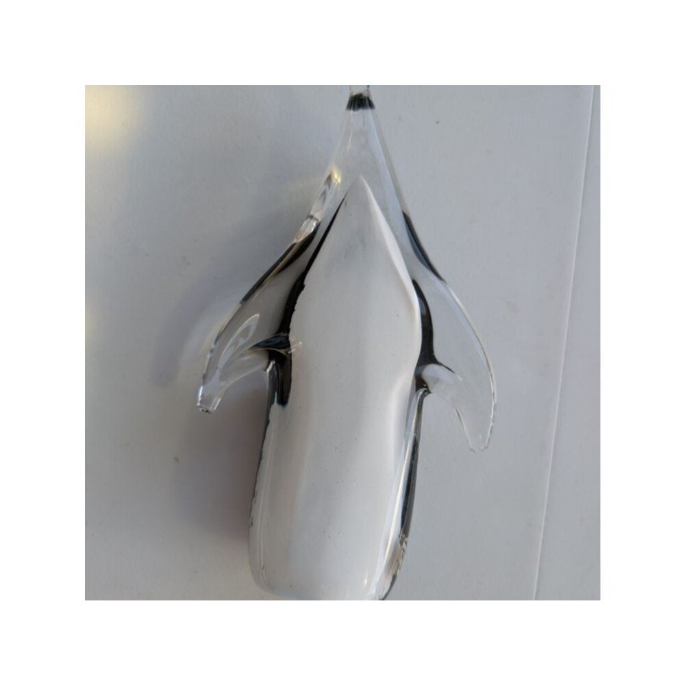 Flygsfors Coquille Art Glass Dolphin Figurine Signed Sweden Konstglas Black and